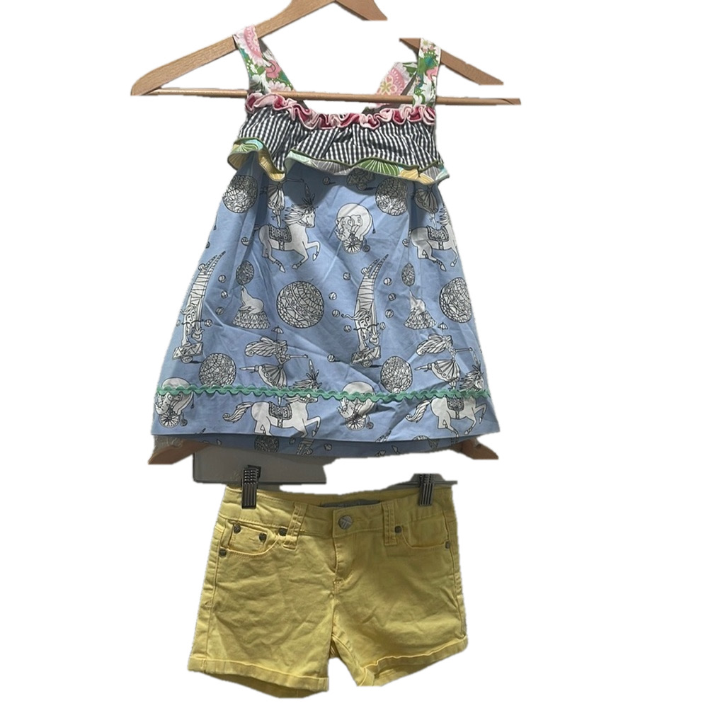 Matilda Jane &tractr girls set size 8 GUC blue and yellow SET..